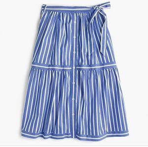 J Crew Cotton Blue and White Button Down Striped Tiered Front Tie Skirt Size 8